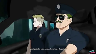&lpar; Gay &rpar; Coroa Tenente da Policia gosta de sentar na rola dos novatos - Gay Bara Yaoi